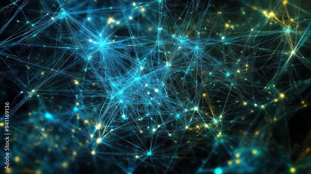 Abstract Blue and Yellow Network Pattern - Digital Technology Concept. Abstract Blue and Yellow Network Pattern - Digital Technology Concept.