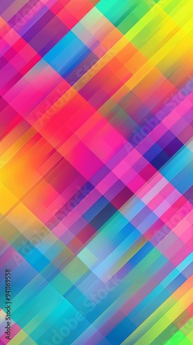 An abstract, colorful grid artwork with vibrant squares in rainbow shades creates a dynamic and lively visual effect.