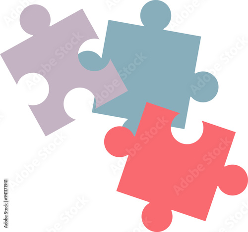 Four interlocking puzzle pieces in various colors symbolizing connection and teamwork.