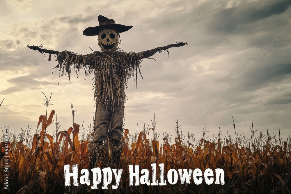 Scarecrow in the Field Collage: Photos of a creepy scarecrow in a cornfield at dusk. The text Scarecrow in the Field Collage: Photos of a creepy scarecrow in a cornfield at dusk. The text