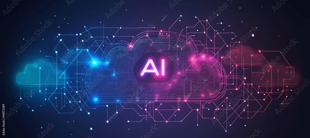 Obraz premium AI Cloud Computing, Artificial Intelligence and Machine Learning, Futuristic Technology Background