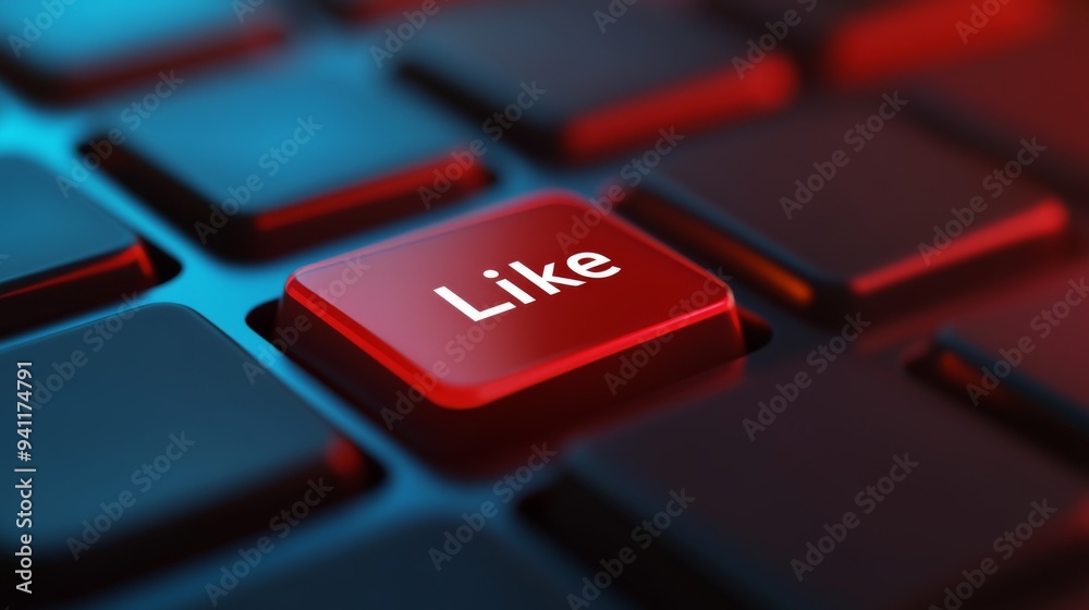 A close-up photograph highlighting a red 'Like' key on a keyboard, illuminated by a glowing background. The key stands out prominently against the contrasting shades. A close-up photograph highlighting a red 'Like' key on a keyboard, illuminated by a glowing background. The key stands out prominently against the contrasting shades.
