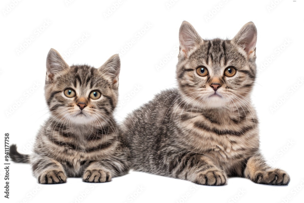 Cute kittens sitting together on a white surface Cute kittens sitting together on a white surface