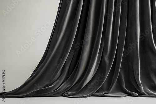 Elegant Charcoal Grey Velvet Drapes in 3D Render on Neutral Background