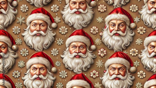 Christmas Background with Santa Claus Heads, Festive Design with Copy Space