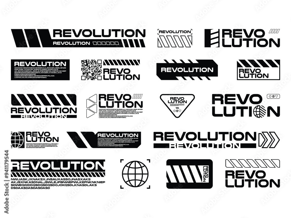 Y2K retro neo modern futuristic cyberpunk pop 2000s style revolutions sign banner label infographics shape design concept