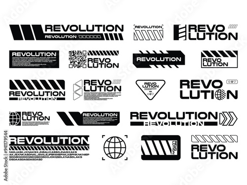 Y2K retro neo modern futuristic cyberpunk pop 2000s style revolutions sign banner label infographics shape design concept