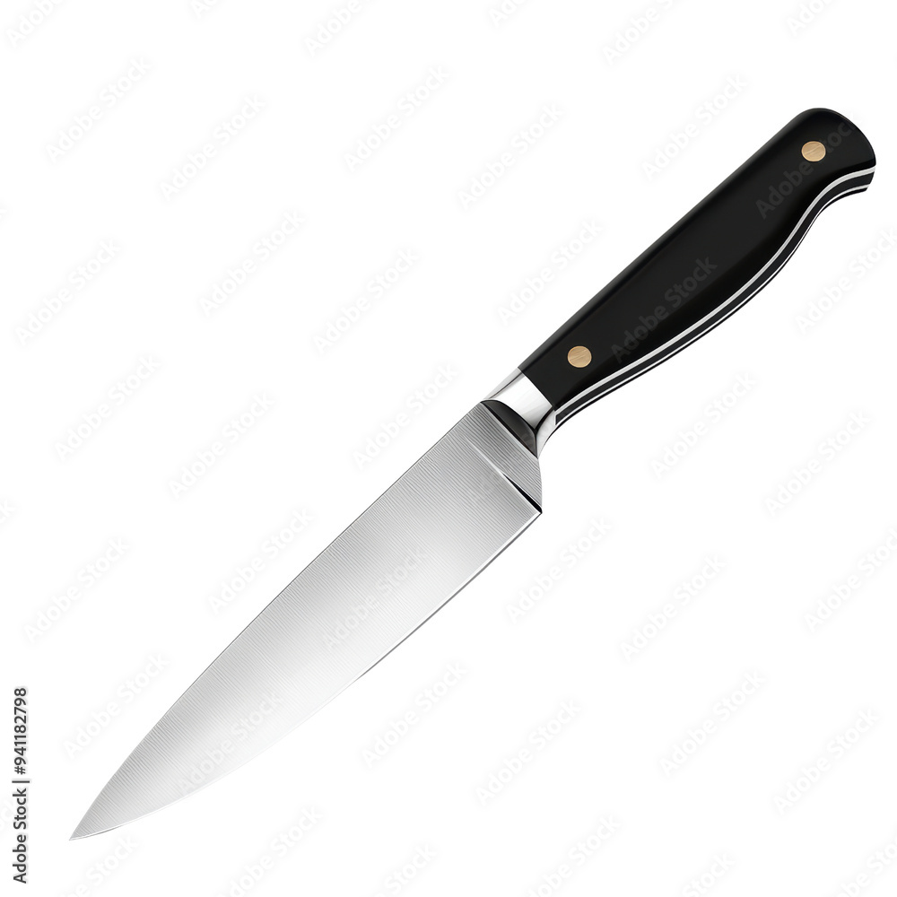 Sharp Stainless Steel Kitchen Knife with Black Handle on White Background Sharp Stainless Steel Kitchen Knife with Black Handle on White Background