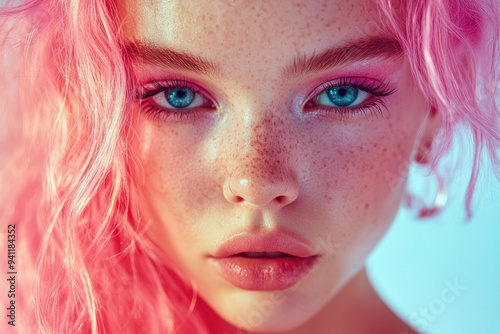 Pink Hair, Blue Eyes, and a Positive Vibe Optimistic Hipster Fashion Blending Modern Trends with a Touch of Whimsy photo