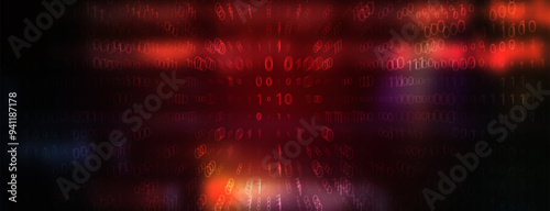 Digital Binary Code on Dark Red Background. Data Breach