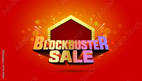 Festive background with blockbuster sale offer logo concept.