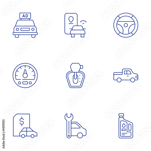 Wallpaper Mural Car icons set. Thin Line style, editable stroke. car, maintenance, speedometer, location pin, steering wheel, car loan, lubricant, pickup truck, automatic transmission Torontodigital.ca