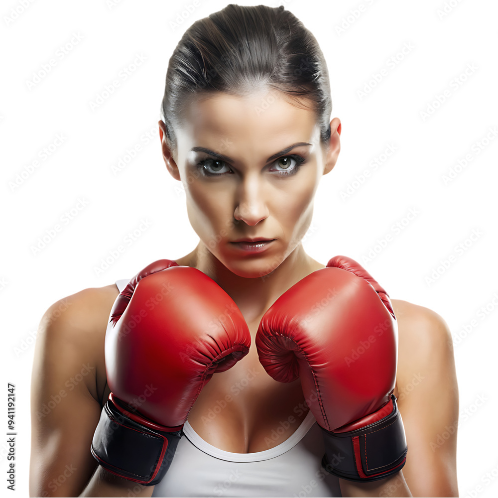 Close up woman wearing boxing gloves Close up woman wearing boxing gloves