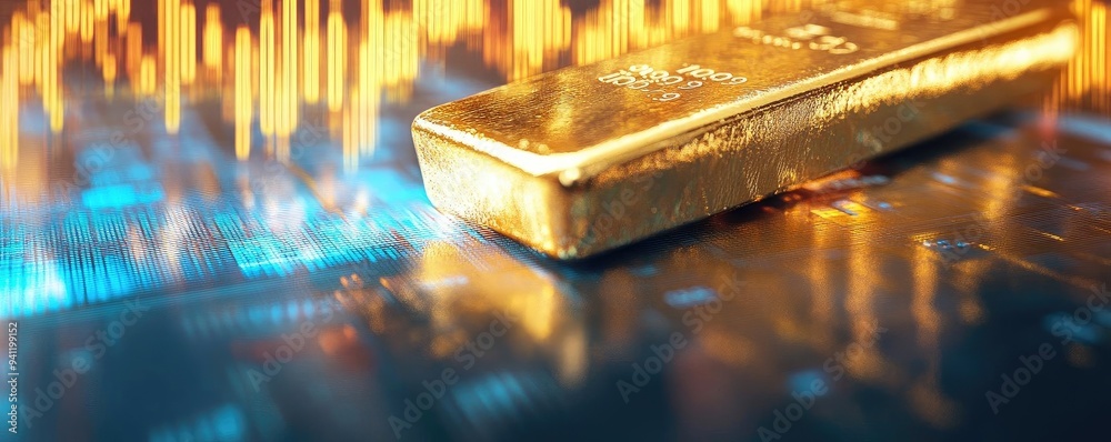 Close-up view of a gold bar on a financial chart, symbolizing wealth and investment in the stock market. Close-up view of a gold bar on a financial chart, symbolizing wealth and investment in the stock market.