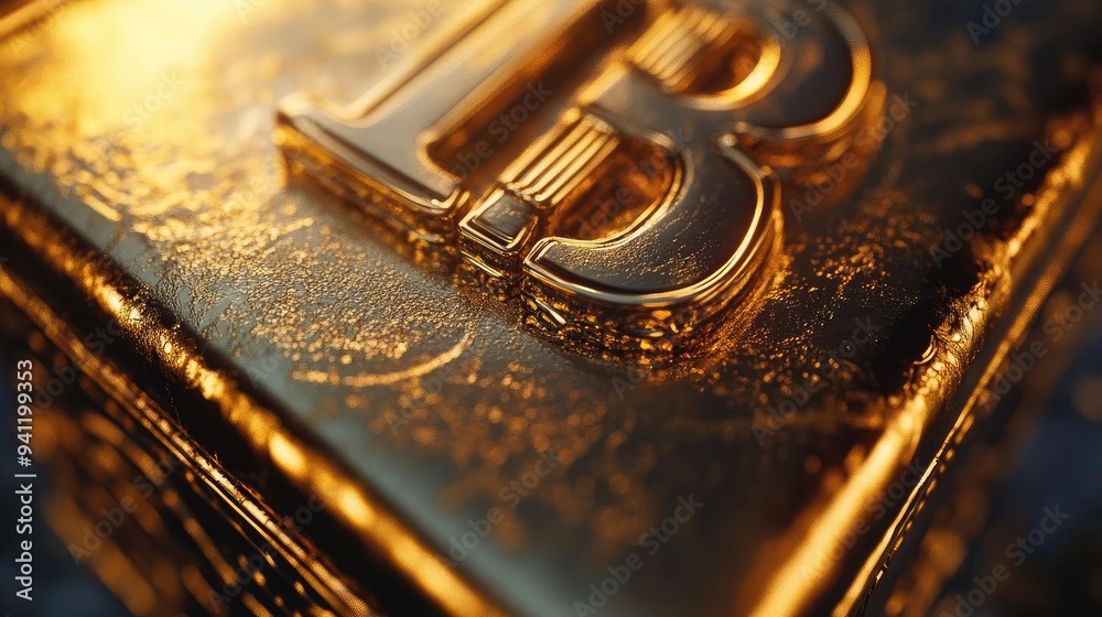Close-up of a shiny golden block with detailed textures, showcasing luxury and wealth in a modern design. Close-up of a shiny golden block with detailed textures, showcasing luxury and wealth in a modern design.