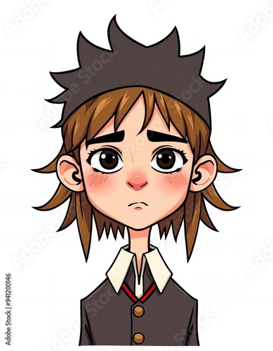 cartoon drawing of a boy with a hat and a tie.