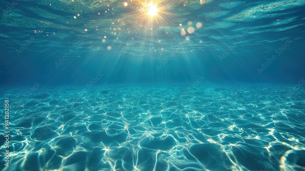 Naklejka premium Crystal-clear water with sunlit sparkles in the background