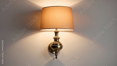 A Brass Sconce Wall Lamp with a Fabric Shade photo