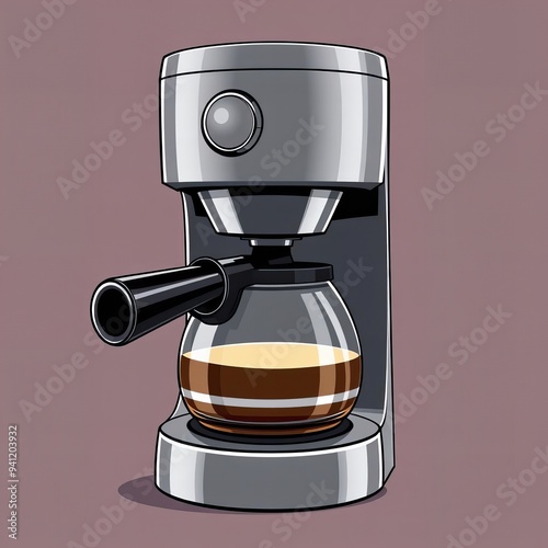 illustration of a coffee maker with a cup of coffee in it.