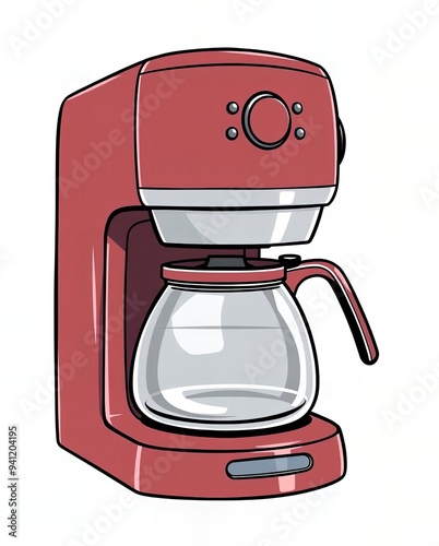 a red coffee maker with a glass carafeo pot on top.