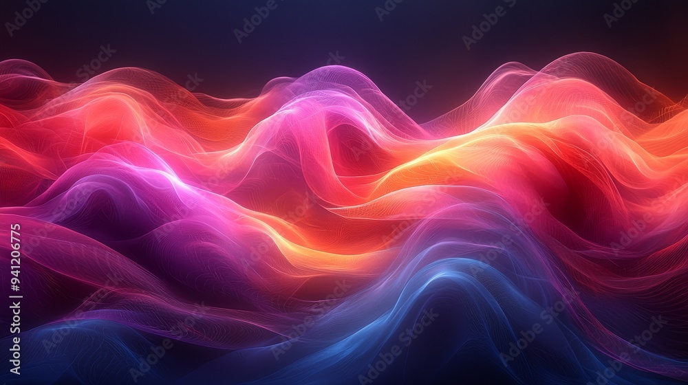 Fototapeta premium The abstract dynamic wave background is a colorful twisted shapes in motion. Perfect for poster backgrounds, flyers, banners, and design elements. Soft textures on pastel background Stock Photo.