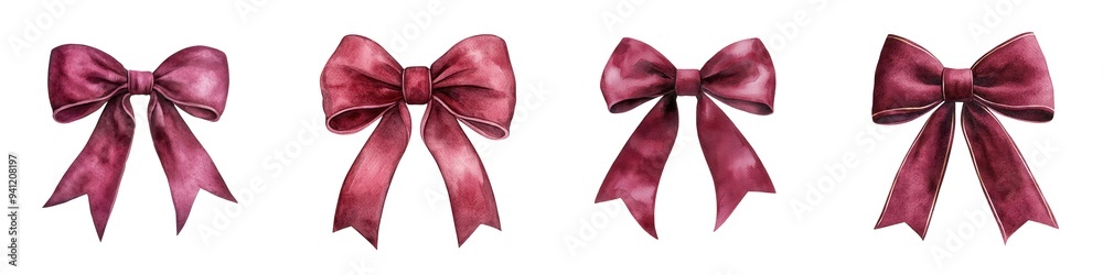 custom made wallpaper toronto digitalA luxurious velvet bow in burgundy, watercolor illustration, elegant festive style, isolated on white background