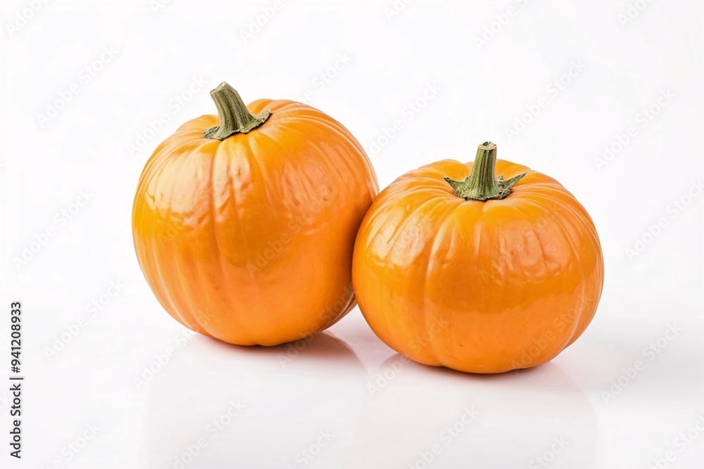 Obraz premium Two ripe orange pumpkins isolated on a white background.