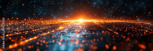 In a cosmic space background, a hyperspace vortex features dynamic light trails and vibrant colors.