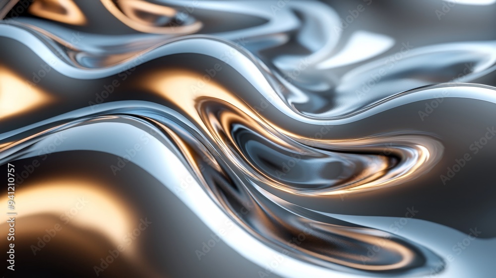This abstract photo of liquid metal with reflective surfaces is highlighted by orange light to show the fluid and dynamic patterns of the metal. This abstract photo of liquid metal with reflective surfaces is highlighted by orange light to show the fluid and dynamic patterns of the metal.