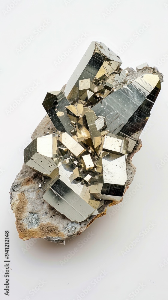 Shiny Pyrite Crystal Cluster on Matrix Rock Shiny Pyrite Crystal Cluster on Matrix Rock