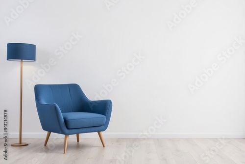 Blue Armchair and Floor Lamp in a Modern Living Room