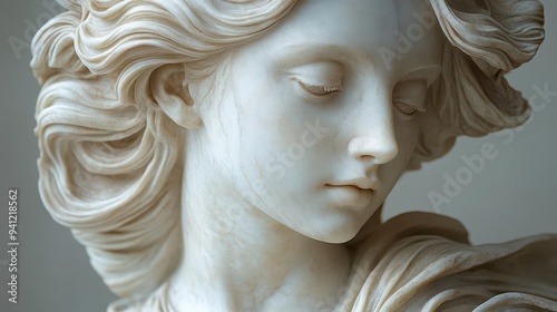 majestic marble statue of gaia earth goddess in renaissance style intricate details in flowing drapery and serene facial features warm golden light enhances the sculptures timeless beauty
