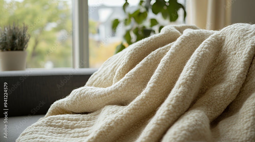 A cozy blanket draped over a couch, enhancing a warm and inviting living space.