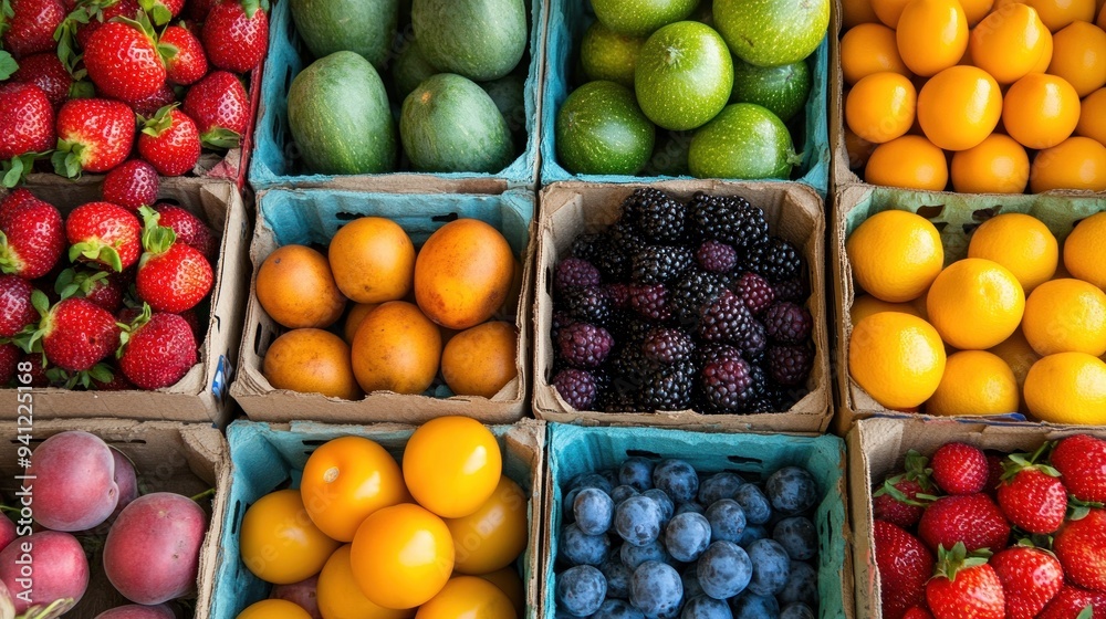 A Colorful Array of Fresh Fruits and Berries A Colorful Array of Fresh Fruits and Berries