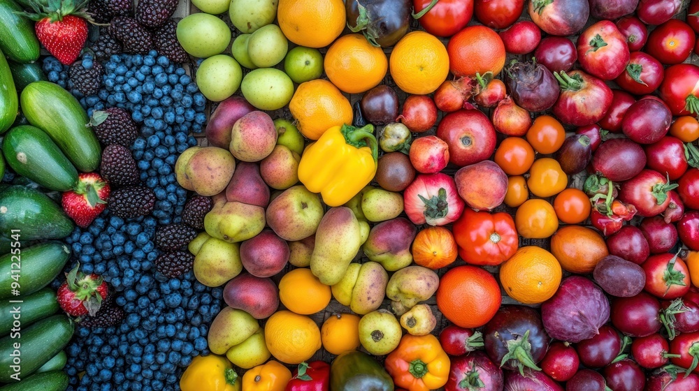 Vibrant Rainbow of Fresh Fruits and Vegetables Vibrant Rainbow of Fresh Fruits and Vegetables