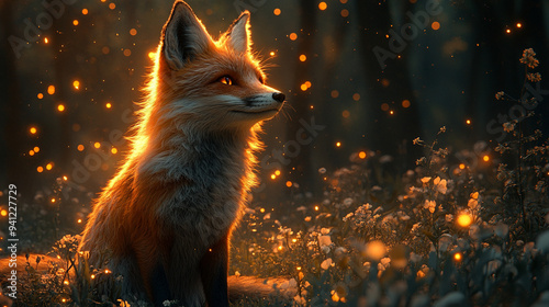 fox surrounded by gold particles