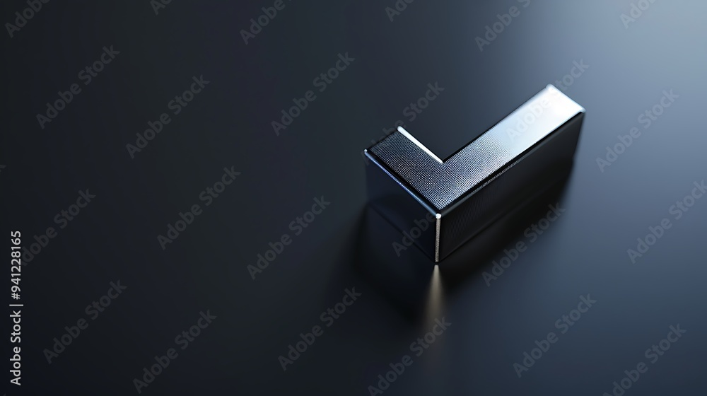 Closeup of Metallic Check Mark on Sleek Dark Background Representing Business Approval Closeup of Metallic Check Mark on Sleek Dark Background Representing Business Approval