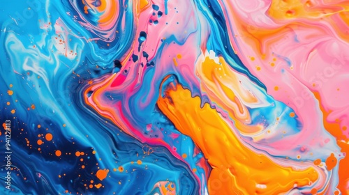 Abstract art background with fluid paint swirls and vibrant colors