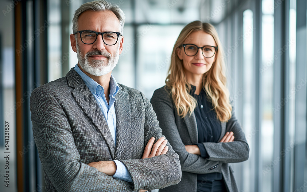 portrait of a business man and women in office portrait of a business man and women in office