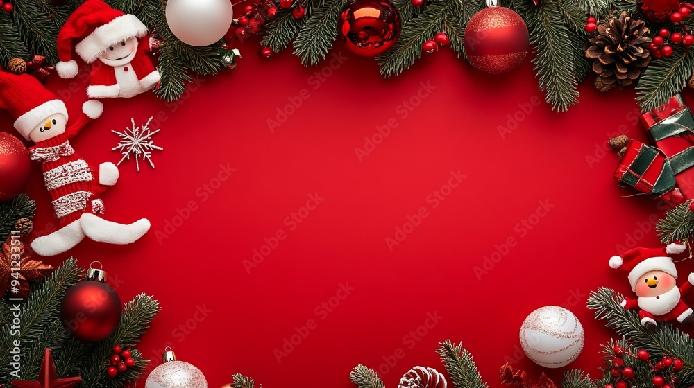 red color background christmas element and characters concept wallpaper with copy and text space, 16:9 red color background christmas element and characters concept wallpaper with copy and text space, 16:9