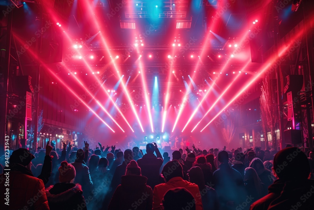 A joyful crowd at a music festival, dancing and enjoying the live performance under colorful lights A joyful crowd at a music festival, dancing and enjoying the live performance under colorful lights