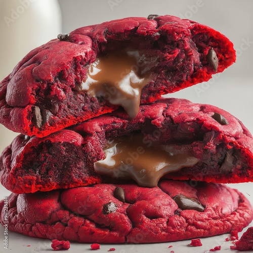 Red Velvet Cookie with Gooey Caramel Filling and Chocolate Chips