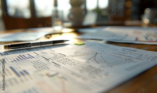 Printed Market Research Data Sheets with Line Graphs on Conference Table