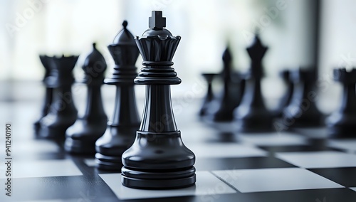 The Black Queen Stands Tall on the Chessboard Ready to Make a Strategic Move