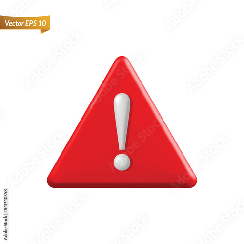 3d red flat alert sign, attention mark, caution icon. Danger, warning, clean emergency hazard notification symbol. Alert notice, warning reminder and attention vector illustration shiny style
