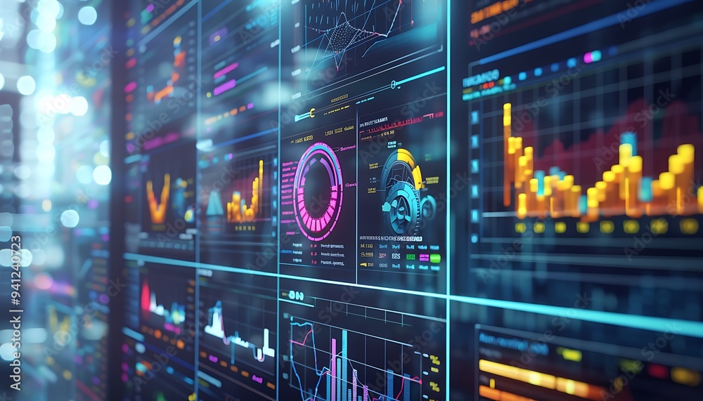 Digital Screen Displaying Market Research Data with Interactive Charts Digital Screen Displaying Market Research Data with Interactive Charts