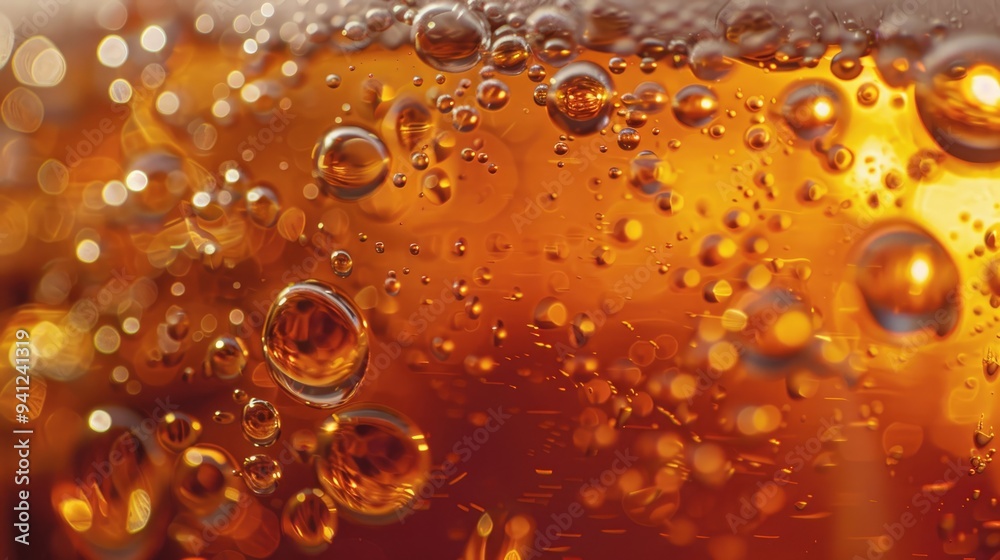 Close-up of beer bubbles, golden amber liquid, refreshing bevera Close-up of beer bubbles, golden amber liquid, refreshing bevera