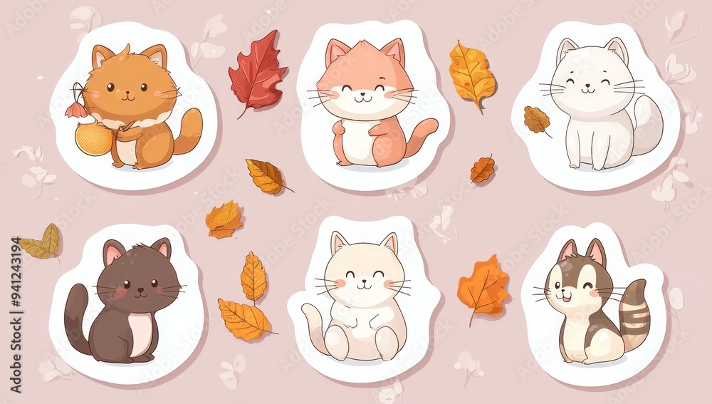 custom made wallpaper toronto digitalA cute animal and seasonal sticker collection for autumn
