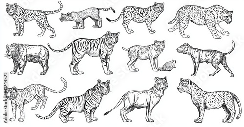 Wallpaper Mural A set of outline icons featuring animals and birds of North and South America. The collection includes wild anteaters, ostriches, monkeys, bears, raccoons, alpacas, and foxes. Torontodigital.ca