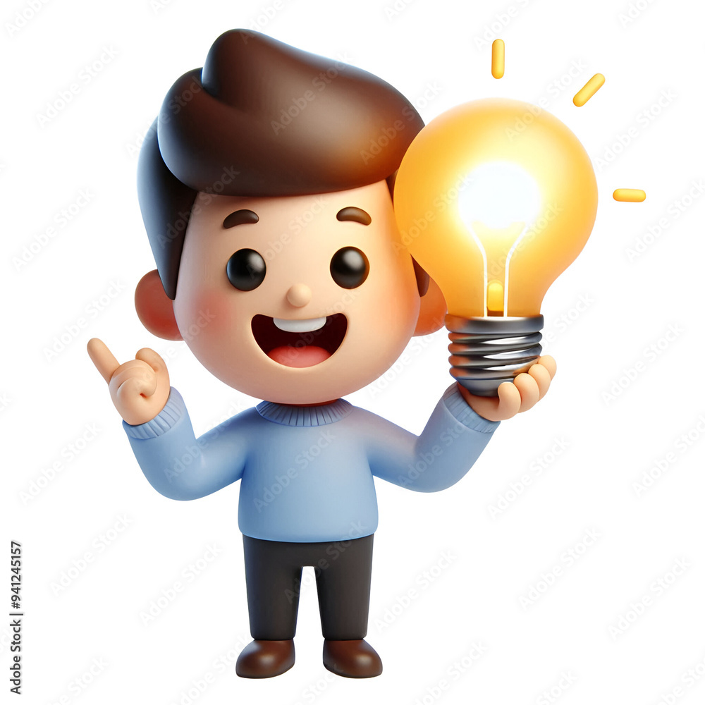 3D Cartoon Mock-up of a Person Holding a Lightbulb 3D Cartoon Mock-up of a Person Holding a Lightbulb